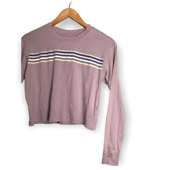 American Eagle | Purple Cropped Long Sleeve Top Colorful Stripes on front - Picture 8 of 8